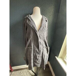 FLAX Designs 100% Linen Tunic Dress Black Lagenlook Pockets Oversize Sz S